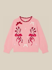 Monsoon Pink Candy Cane Christmas Jumper - Image 2 of 4