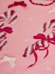 Monsoon Pink Candy Cane Christmas Jumper - Image 4 of 4