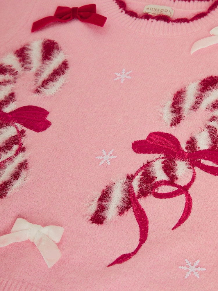 Monsoon Pink Candy Cane Christmas Jumper - Image 4 of 4 Monsoon Pink Candy Cane Christmas Jumper - Image 4 of 4