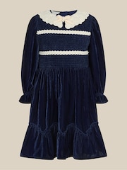 Monsoon Pearl Smocked Velvet Dress - صورة 2 من 4