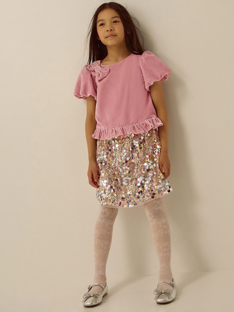 Monsoon Pink Zoe Velvet Top & Sequin Skirt Set - Image 1 of 4 Monsoon Pink Zoe Velvet Top & Sequin Skirt Set - Image 1 of 4