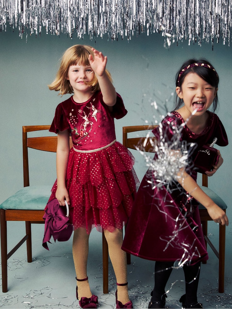Monsoon Red Christmas Reindeer Disco Dress - Image 1 of 5 Monsoon Red Christmas Reindeer Disco Dress - Image 1 of 5