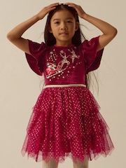Monsoon Red Christmas Reindeer Disco Dress - Image 2 of 5
