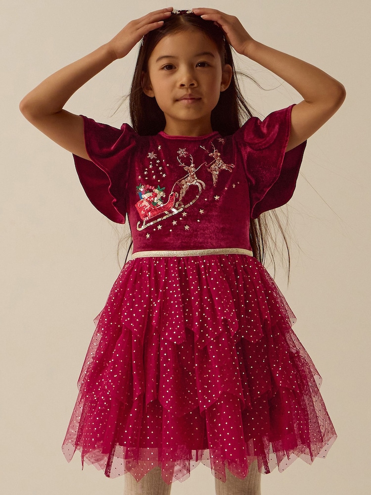 Monsoon Red Christmas Reindeer Disco Dress - Image 2 of 5 Monsoon Red Christmas Reindeer Disco Dress - Image 2 of 5