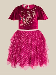 Monsoon Red Christmas Reindeer Disco Dress - Image 3 of 5