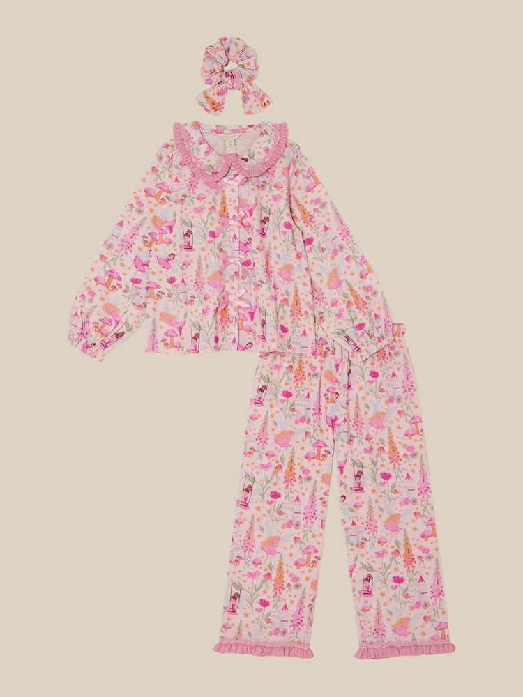 Monsoon Pink Fairy Garden Long Pyjamas & Scrunchie Set - Image 2 of 4 Monsoon Pink Fairy Garden Long Pyjamas & Scrunchie Set - Image 2 of 4