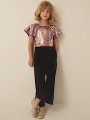 Monsoon Pink Sally Sequin Velvet Jumpsuit - Image 1 of 4