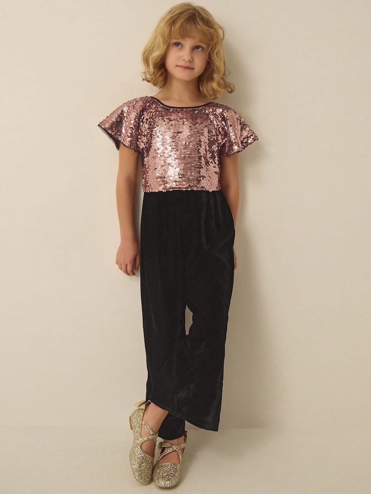 Monsoon Pink Sally Sequin Velvet Jumpsuit - Image 1 of 4 Monsoon Pink Sally Sequin Velvet Jumpsuit - Image 1 of 4