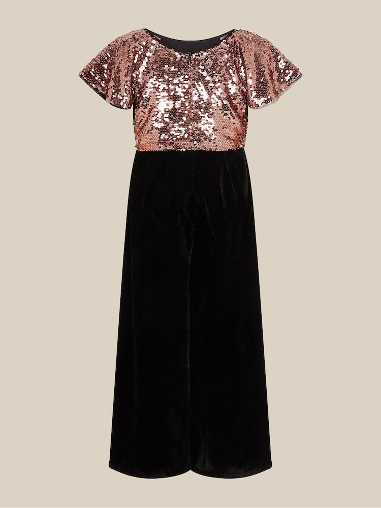 Monsoon Pink Sally Sequin Velvet Jumpsuit - Image 2 of 4 Monsoon Pink Sally Sequin Velvet Jumpsuit - Image 2 of 4