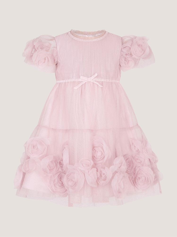 Monsoon Pink Baby Remi Rose Appliqué Glitter Party Dress - Image 1 of 3 Monsoon Pink Baby Remi Rose Appliqué Glitter Party Dress - Image 1 of 3