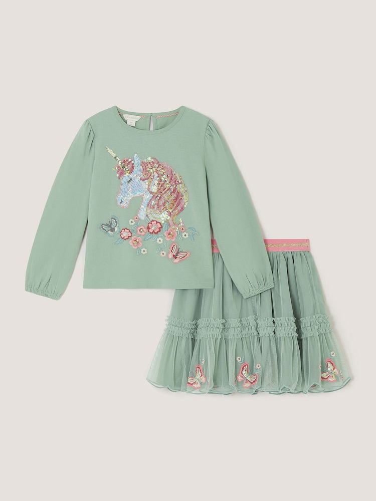 Monsoon Green Sequin Unicorn Top & Skirts Set - Image 1 of 3 Monsoon Green Sequin Unicorn Top & Skirts Set - Image 1 of 3