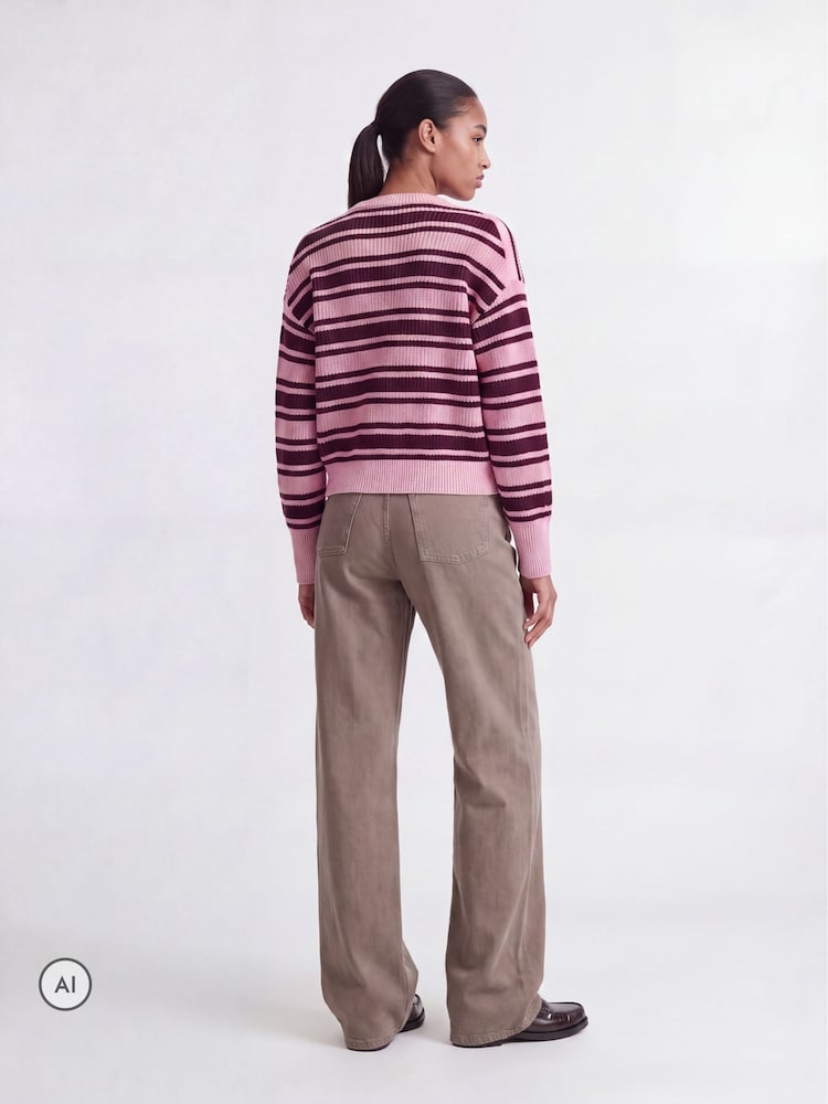 JJXX Purple Stripe Knitted Crew Neck Jumper - Image 2 of 5 JJXX Purple Stripe Knitted Crew Neck Jumper - Image 2 of 5
