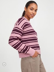 JJXX Purple Stripe Knitted Crew Neck Jumper - Image 3 of 5