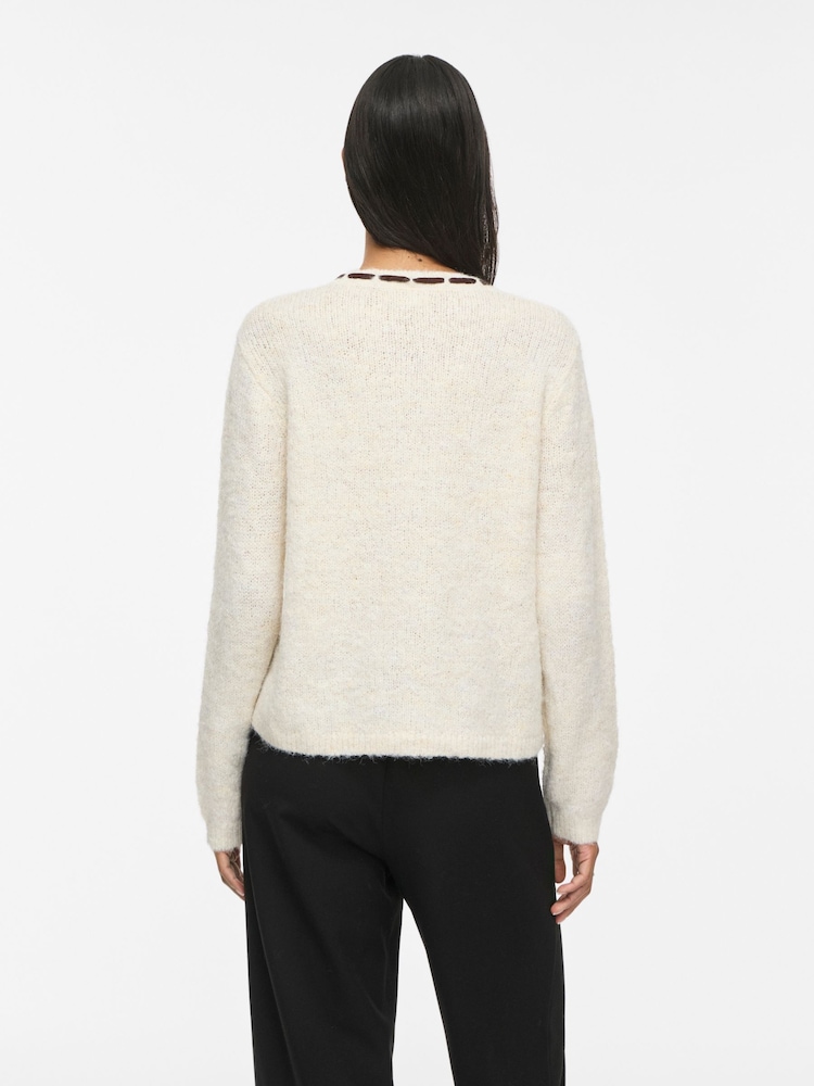 VILA Brown V-Neck Long Sleeve Bow Detail Knit Top - Image 2 of 7 VILA Brown V-Neck Long Sleeve Bow Detail Knit Top - Image 2 of 7