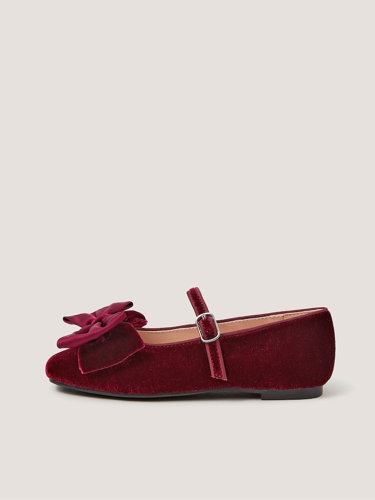 Monsoon Red Bow Velvet Ballet Flats - Image 4 of 4 Monsoon Red Bow Velvet Ballet Flats - Image 4 of 4