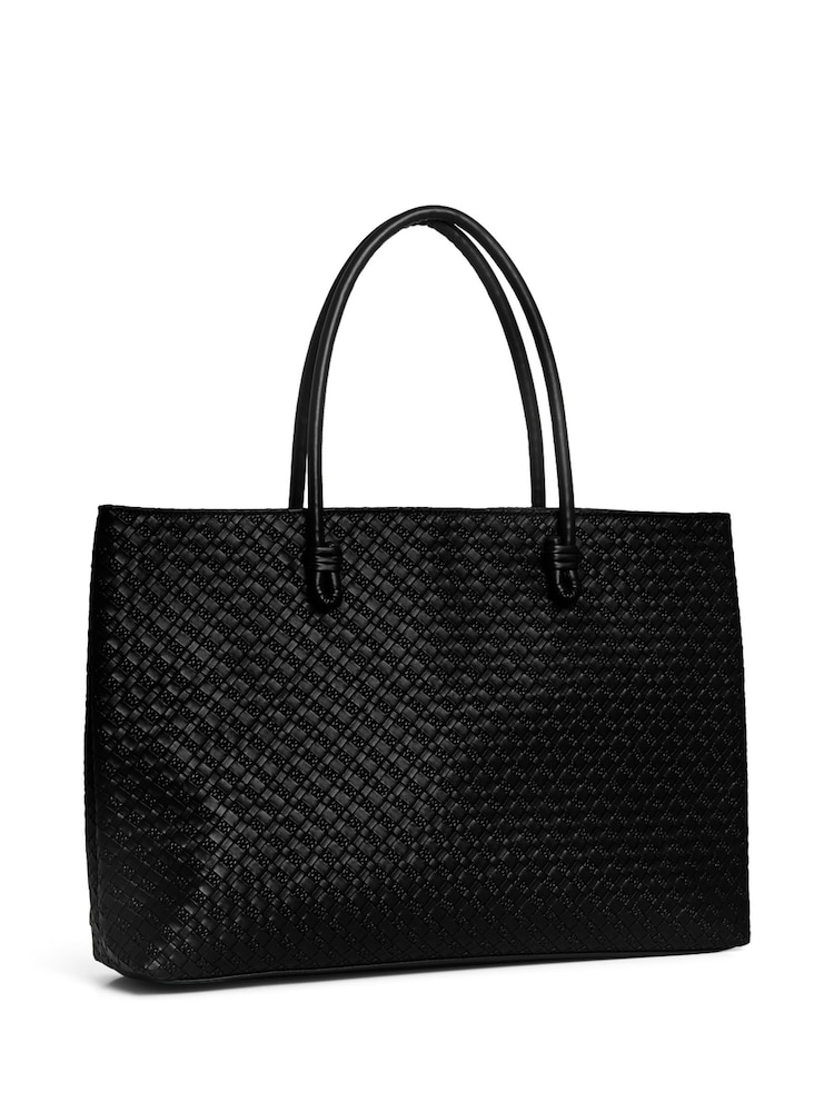 PIECES Black Braided PU Shopper - Image 2 of 4