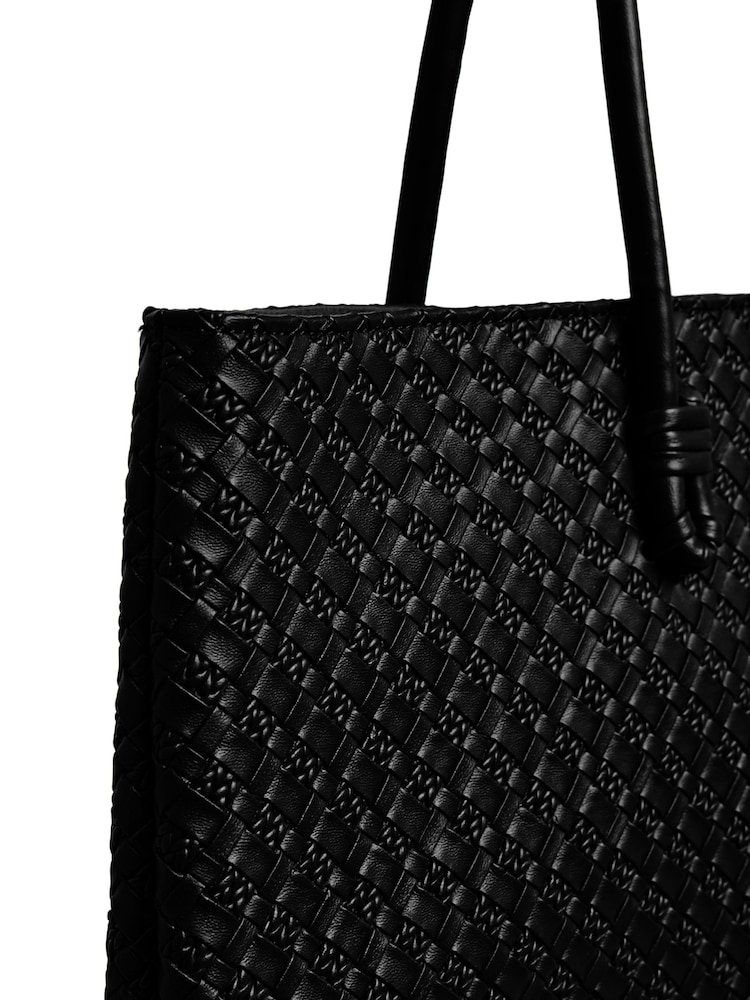 PIECES Black Braided PU Shopper - Image 4 of 4
