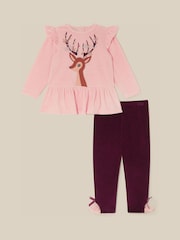 Monsoon Pink Baby Embellished Deer Top & Leggings Set - Image 1 of 3