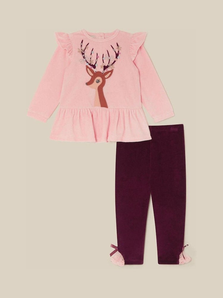 Monsoon Pink Baby Embellished Deer Top & Leggings Set - Image 1 of 3 Monsoon Pink Baby Embellished Deer Top & Leggings Set - Image 1 of 3