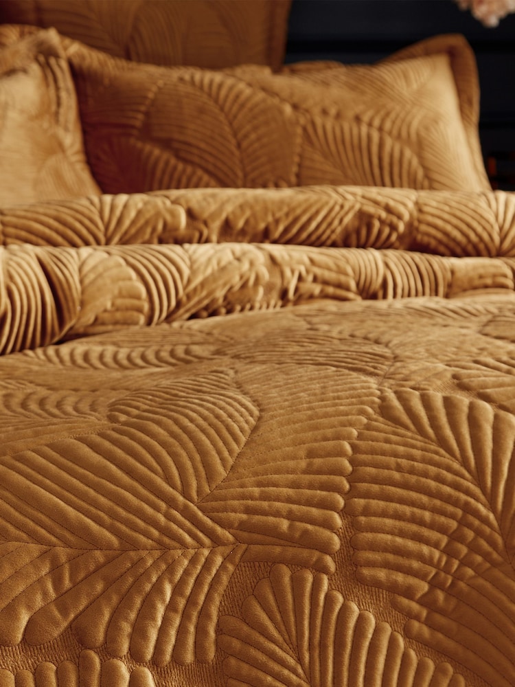 Paoletti Gold Palmeria Quilted Duvet Cover and Oxford Border Pillowcase Set - Image 2 of 3