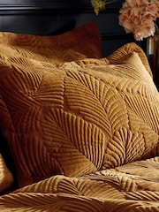 Paoletti Gold Palmeria Quilted Duvet Cover and Oxford Border Pillowcase Set - Image 3 of 3