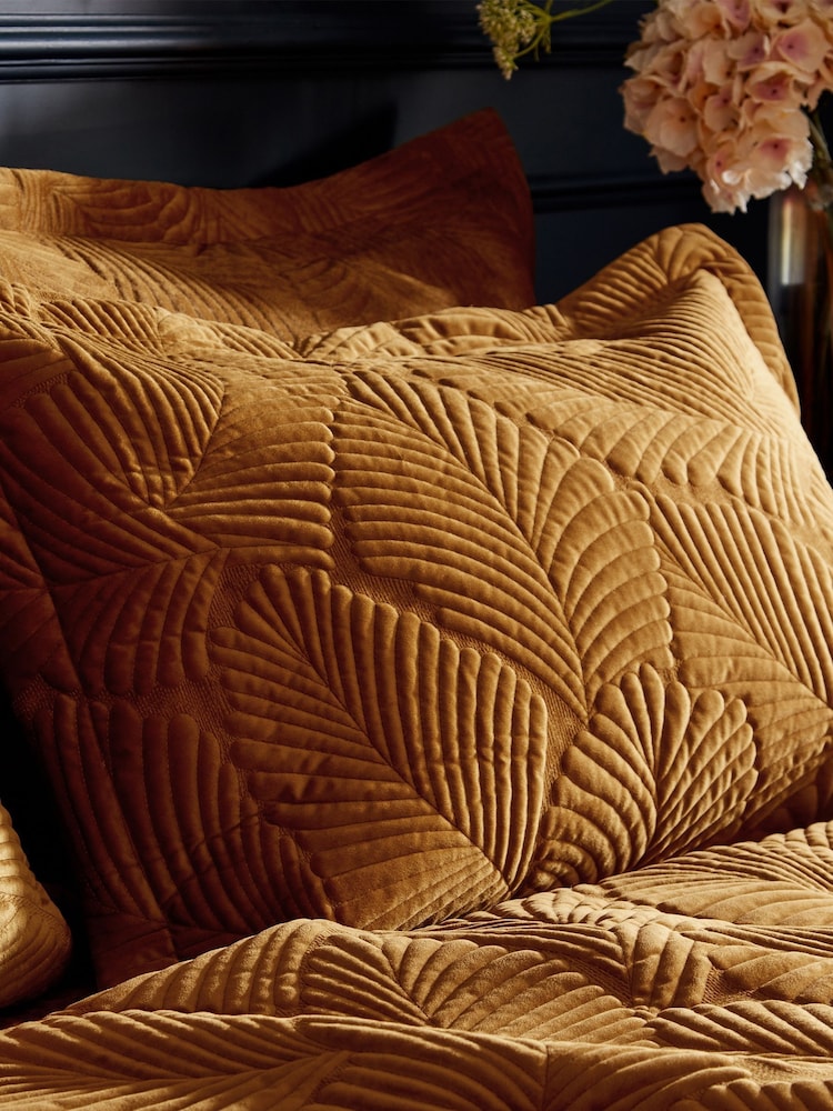 Paoletti Gold Palmeria Quilted Duvet Cover and Oxford Border Pillowcase Set - Image 3 of 3
