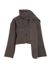 VILA Grey Knitted Jacket with Scarf Detail - Image 1 of 2