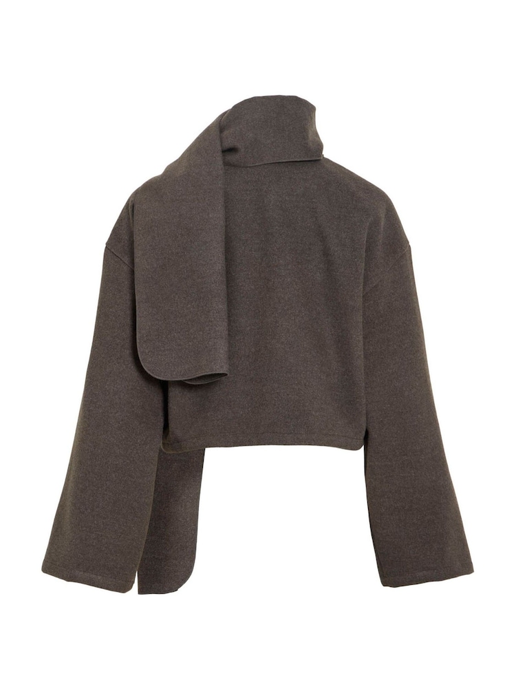 VILA Grey Knitted Jacket with Scarf Detail - Image 2 of 2 VILA Grey Knitted Jacket with Scarf Detail - Image 2 of 2