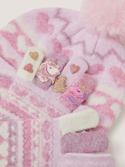 Monsoon Unicorn Bobble Hat & amp; Handsker sæt - Billede 3 af 3
