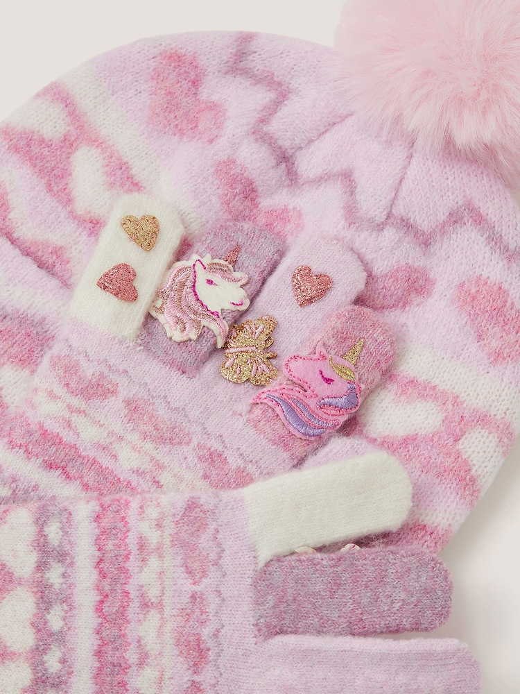 Monsoon Unicorn Bobble Hat & amp; Handsker sæt - Billede 3 af 3
