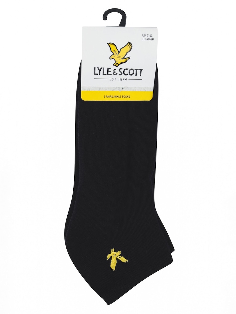 Lyle & Scott Black Trainer Socks 3 Pack - Image 3 of 3