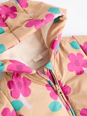 Ochre Yellow/ Pink Floral Baby Hooded Puffer Coat (0mths-2yrs) - Image 4 of 7