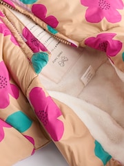 Ochre Yellow/ Pink Floral Baby Hooded Puffer Coat (0mths-2yrs) - Image 5 of 7