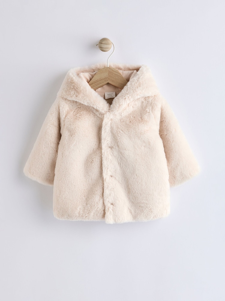 Ecru White Baby Cosy Hooded Faux Fur Jacket (0mths-2yrs) - Image 1 of 7