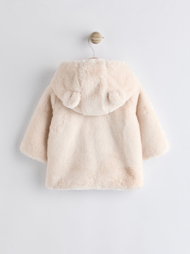 Ecru White Baby Cosy Hooded Faux Fur Jacket (0mths-2yrs) - Image 2 of 7