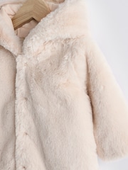 Ecru White Baby Cosy Hooded Faux Fur Jacket (0mths-2yrs) - Image 7 of 7