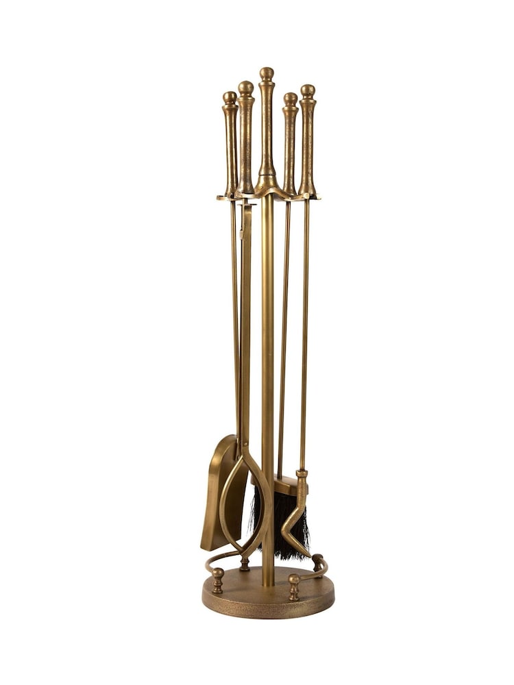 Dibor Antique Brass Tall Brass Companion Set - Image 2 of 5 Dibor Antique Brass Tall Brass Companion Set - Image 2 of 5