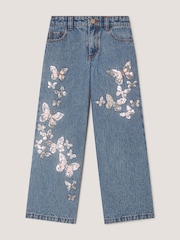 Monsoon Blue Butterfly Sequin Wide Leg Jeans - Image 1 of 3