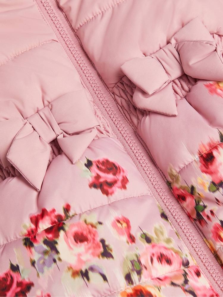 Monsoon Pink Baby Blurred Floral Print Puffer Coat - Image 3 of 3 Monsoon Pink Baby Blurred Floral Print Puffer Coat - Image 3 of 3