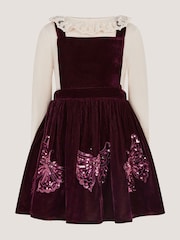 Monsoon Red Long Sleeve Top & Velvet Pinafore Dress Set - Image 1 of 3