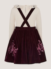 Monsoon Red Long Sleeve Top & Velvet Pinafore Dress Set - Image 2 of 3