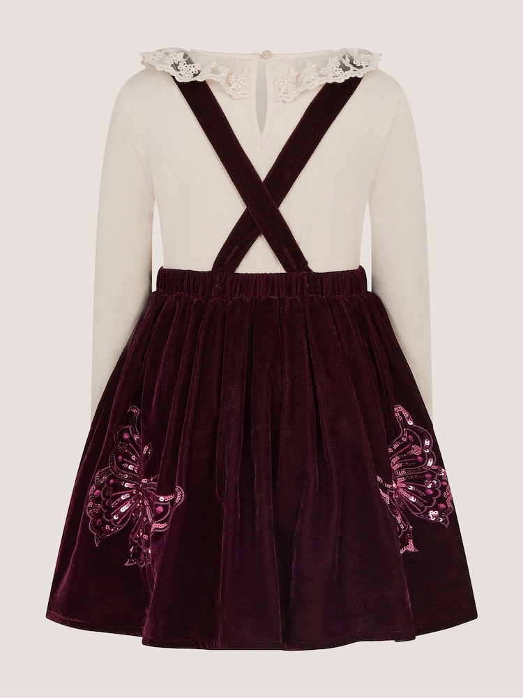 Monsoon Red Long Sleeve Top & Velvet Pinafore Dress Set - Image 2 of 3 Monsoon Red Long Sleeve Top & Velvet Pinafore Dress Set - Image 2 of 3