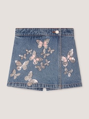 Monsoon Blue Butterfly Sequin Denim Skort - Image 1 of 3