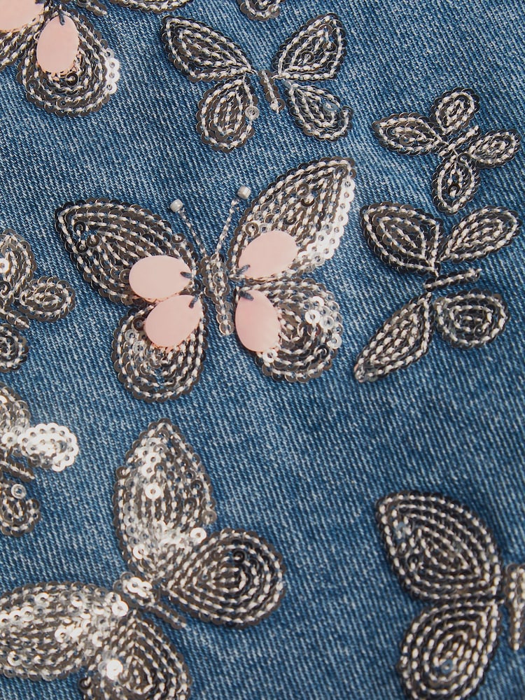 Monsoon Blue Butterfly Sequin Denim Skort - Image 4 of 4 Monsoon Blue Butterfly Sequin Denim Skort - Image 4 of 4
