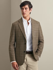 Charles Tyrwhitt Brown Check Italian Luxury Slim Fit Jacket - Image 1 of 6