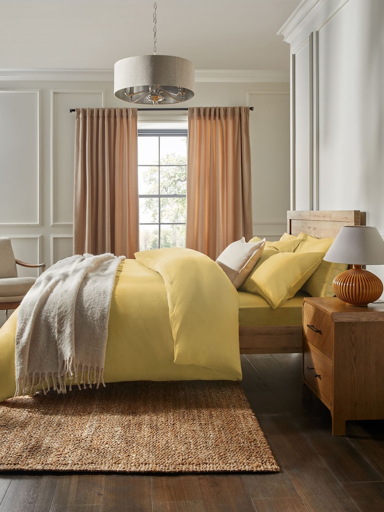 Mustard Yellow Collection Luxe 200 Thread Count 100% Egyptian Cotton Percale Luxury Duvet Cover And Pillowcase Set - Image 1 of 5