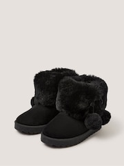 Monsoon Black Fluffy Pom Ankle Boots - Image 1 of 3