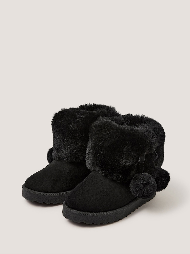 Monsoon Black Fluffy Pom Ankle Boots - Image 1 of 3 Monsoon Black Fluffy Pom Ankle Boots - Image 1 of 3