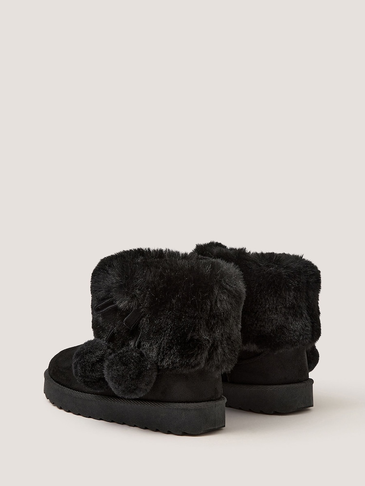 Monsoon Black Fluffy Pom Ankle Boots - Image 2 of 3 Monsoon Black Fluffy Pom Ankle Boots - Image 2 of 3
