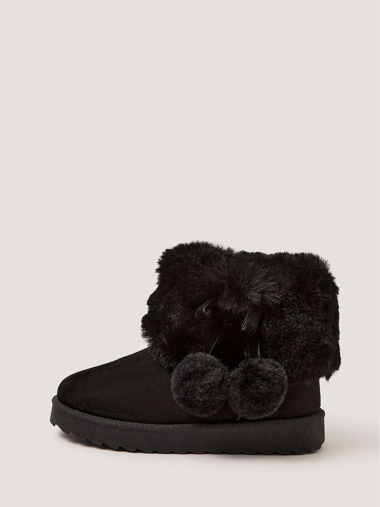 Monsoon Black Fluffy Pom Ankle Boots - Image 3 of 3 Monsoon Black Fluffy Pom Ankle Boots - Image 3 of 3